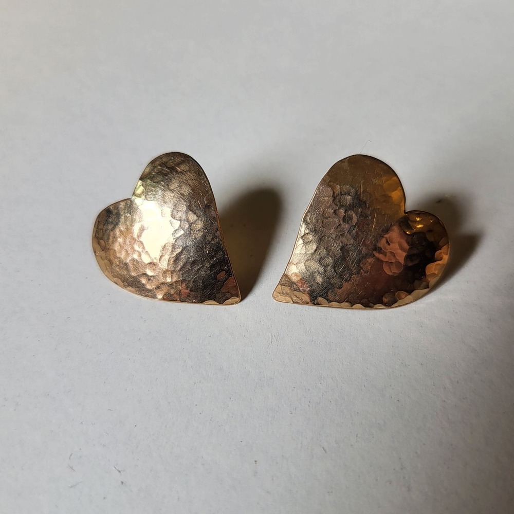 ERBA Hammered Heart Stud Earrings Women Gold Tone Textured Post Back - Picture 2 of 7